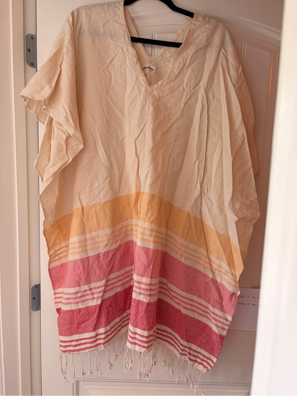Women's Cream V-Neck Striped Caftan